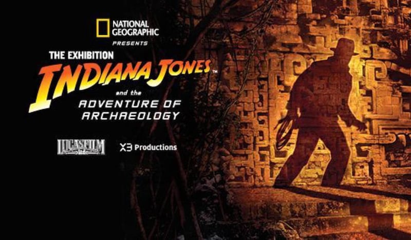 The exhibit “Indiana Jones and the Adventure of Archaeology,” at the National Geographic Museum until Jan. 3, features 100 carefully crafted film props alongside real archaeological finds.