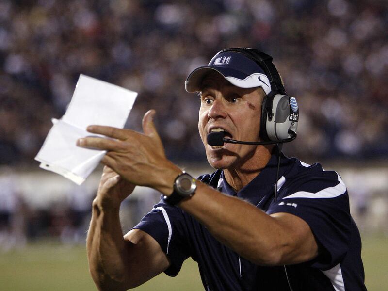 Head Coach Gary Anderson of USU calls for a time out.
Brigham Young University vs Utah State University in NCAA football played in Logan, Utah, Friday, Oct. 1, 2010. (Ravell Call, Deseret News)