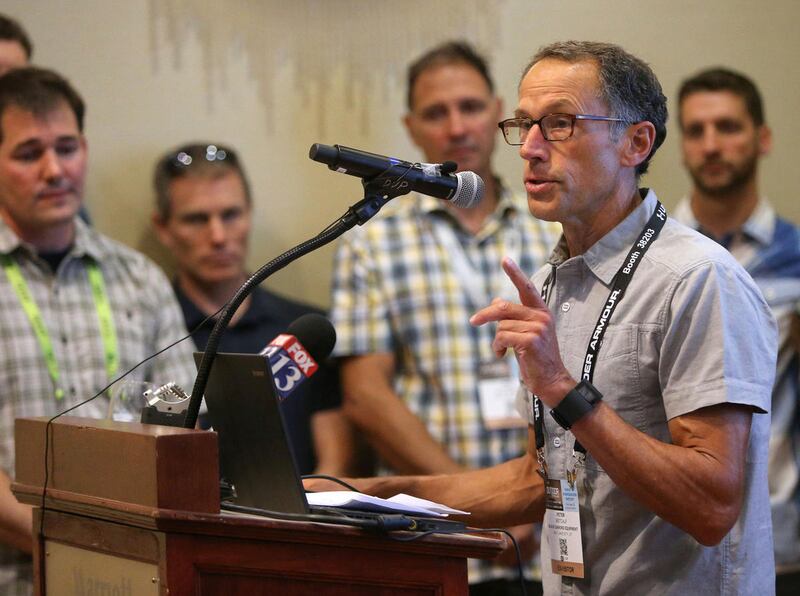 FILE: Black Diamond co-founder Peter Metcalf speaks at a press conference with leading action sports, ski, health and outdoor companies, urging President Obama to permanently protect the Bears Ears region in southeastern Utah at the Salt Lake Marriott Dow