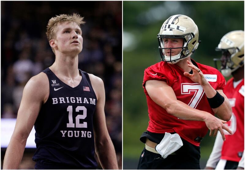 Former BYU star Eric Mika, left, is joining Italian team Basket Brescia Leonessa, while Taysom Hill has impressed New Orleans Saints coaches.