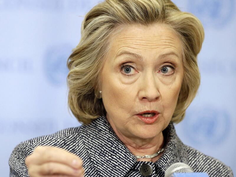 FLE - In this March 10, 2015, file photo, Hillary Rodham Clinton speaks to the reporters at United Nations headquarters.
