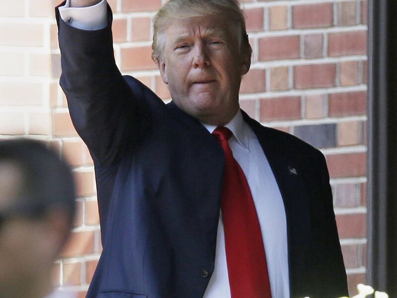 Republican presidential candidate Donald Trump waves as he leaves the residence of Indiana Gov. Mike Pence in Indianapolis, Wednesday, July 13, 2016. (AP Photo/Michael Conroy)