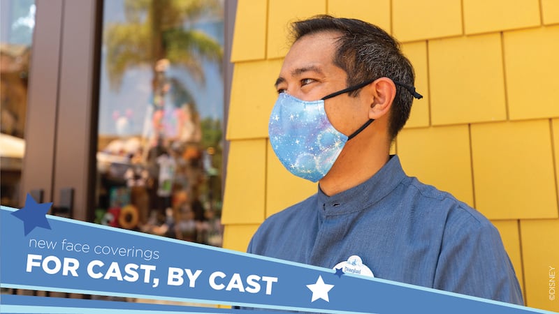 Disney Parks released images of new masks for domestic park cast members on Friday, showing off new face coverings that appear to have pixie dust on them.