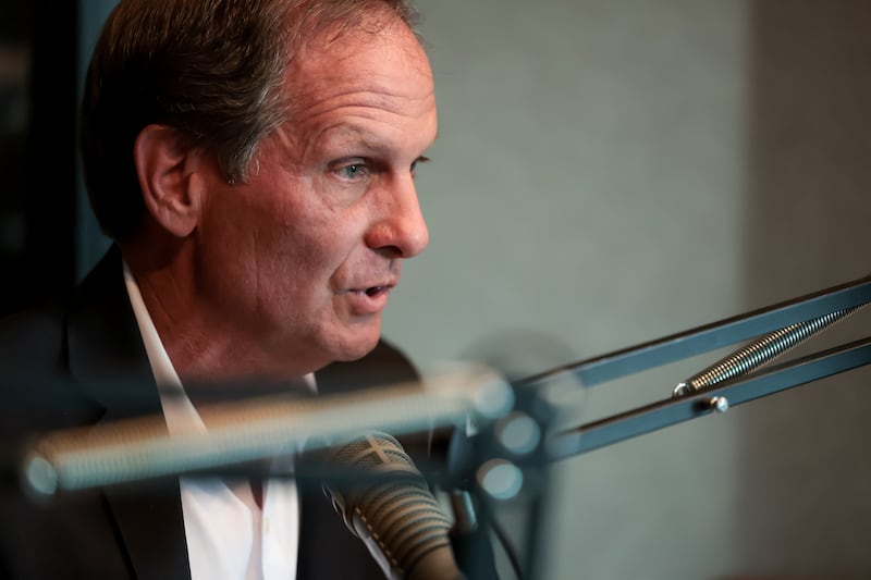 Incumbent Rep. Chris Stewart, R-Utah, debates GOP primary challenger Erin Rider at KNRS radio in Salt Lake City.