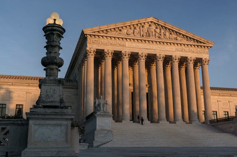 The Supreme Court is seen at sundown in Washington, on Nov. 6, 2020.