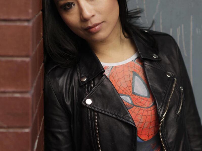 In this Feb. 8, 2011 photo, actress T.V. Carpio, who is playing Arachne in the musical "Spider-Man: Turn Off the Dark", poses for a picture in New York. Producers of the $65 million musical said Tuesday, March 22, 2011, that Carpio, who plays an evil spid