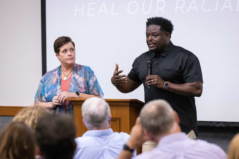 The Rev. Derwin Gray, a former BYU and NFL player, speaks about racism at Brigham Young University in Provo, Utah.