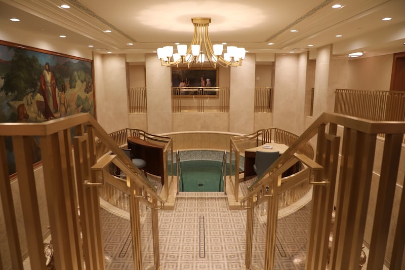 The entrance to the baptismal font in the Hamilton New Zealand Temple.