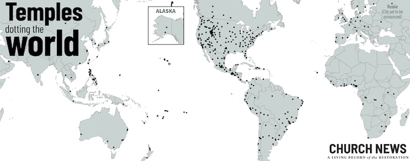 World map of temples of The Church of Jesus Christ of Latter-day Saints.