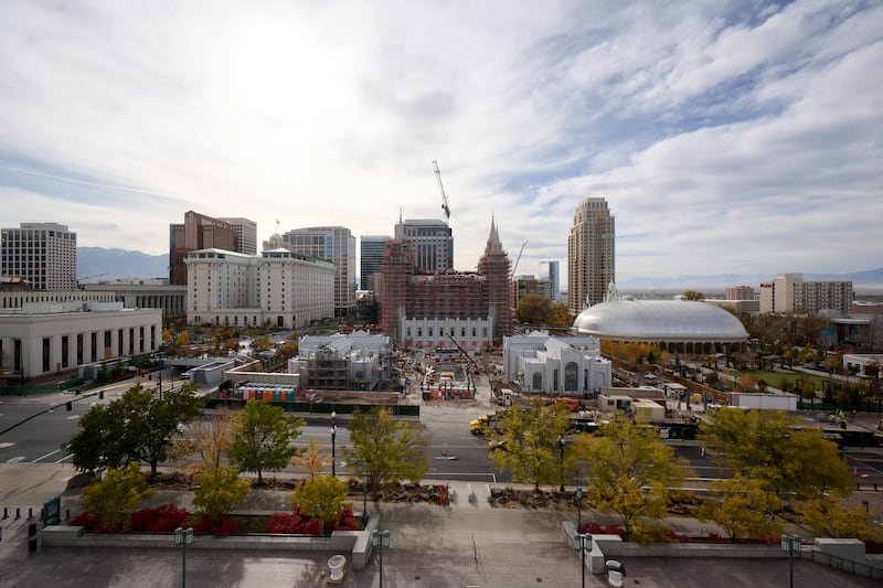 An overview of construction on Temple Square in Salt Lake City on Wednesday, Nov. 5, 2025.