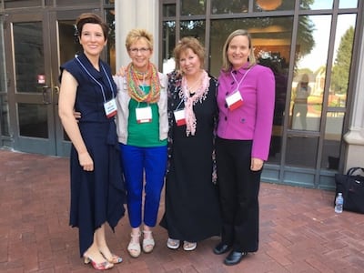 Neylan McBaine, Fiona Givens, Margaret Blair Young and Jana Riess pose together after speaking at the Colorado Faith Forums event in Denver in September 2017.