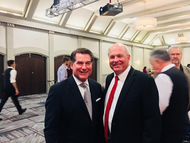 Utah baseball coach Bill Kinneberg, right, poses with former major leaguer Steve Garvey at An Evening with Steve Garvey at the Sheraton Salt Lake City Hotel on Tuesday, Feb. 6, 2018.