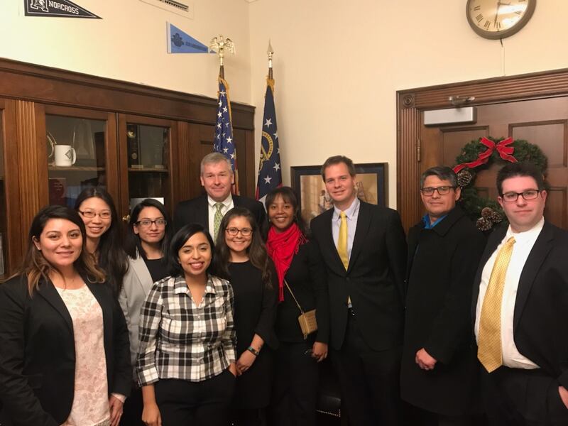 Pro-immigration activists from Voices of Christian Dreamers meet with Rep. Rob Woodall, R-Ga., in his Washington, D.C., office to discuss a permanent solution for undocumented childhood arrivals to the United States.