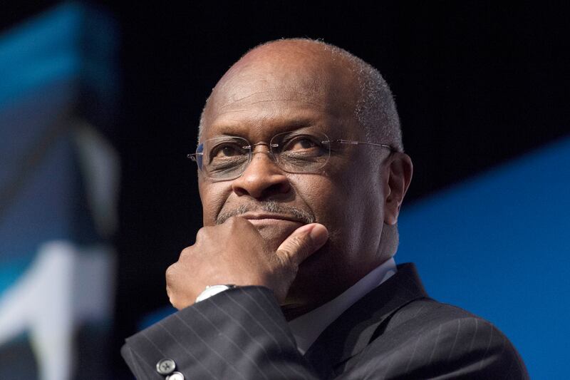 FILE - In this June 20, 2014 file photo, Herman Cain, CEO, The New Voice, speaks during Faith and Freedom Coalition's Road to Majority event in Washington. President Donald Trump said Wednesday, April 10, 2019, that Cain is a "wonderful man," but it will