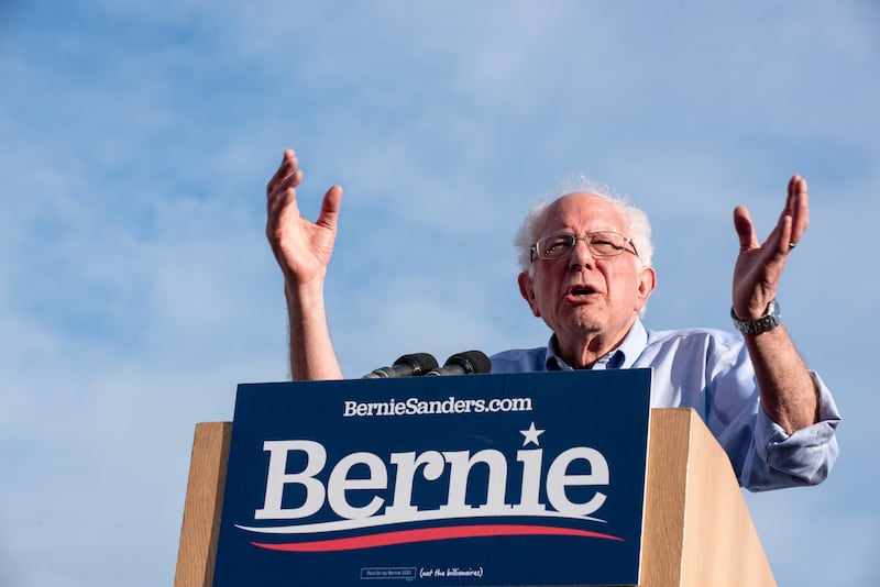 Bernie Sanders speaks to the crowd during his rally campaign in Pittsburgh.