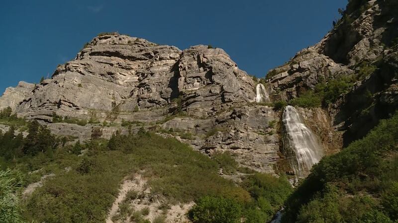 Water gushes down Bridal Veil Falls in Provo Canyon on Monday, July 29, 2019.