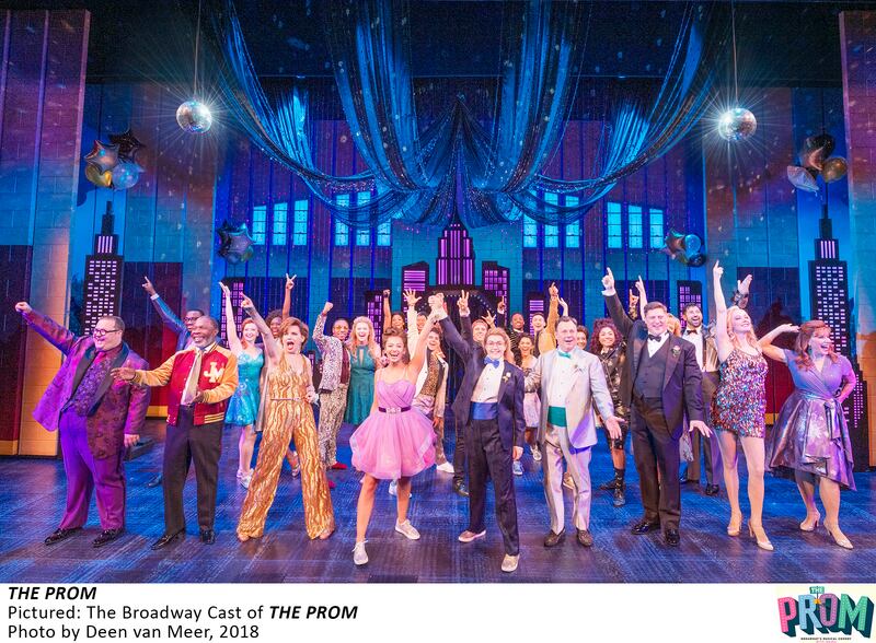 The 2018 cast of "The Prom" performs on stage. Holladay resident Kalyn West is making her Broadway debut performing in the play.