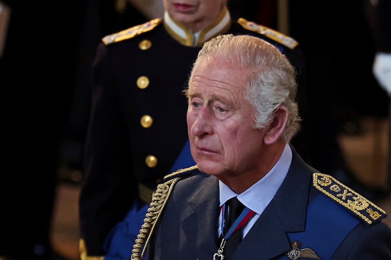 Britain’s King Charles III at Westminster Hall in London, Wednesday, Sept. 14, 2022.