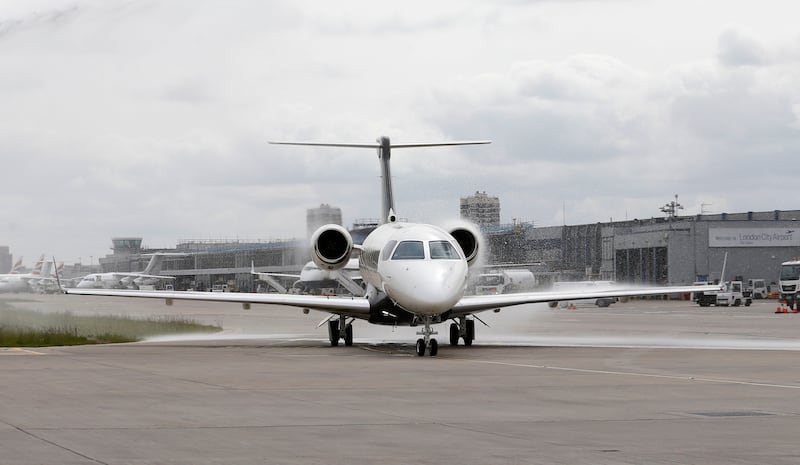 Flexjet’s inaugural landing to London City Airport on Friday, May 20, 2016, in London.