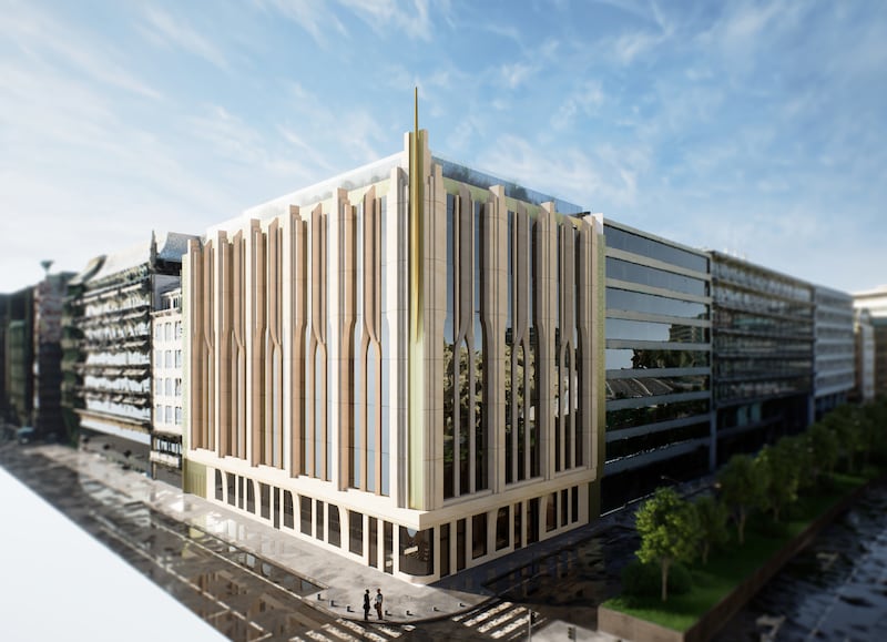 An exterior rendering of the Brussels Belgium Temple.