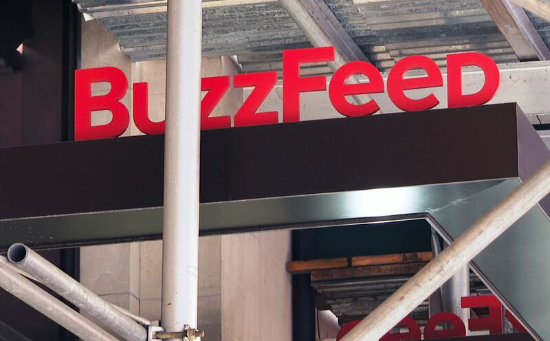 The entrance to BuzzFeed in New York is seen on Nov. 19, 2020. BuzzFeed is cutting about 15% of its staff, according to reports