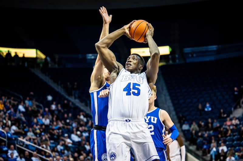BYU sophomore Fousseyni Traore (No. 45) looks to score during Blue and White game at the Marriott Center in October.