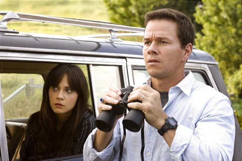 Elliot (Mark Wahlberg) and Alma (Zooey Deschanel) take a closer look at an approaching and powerful threat in "The Happening."