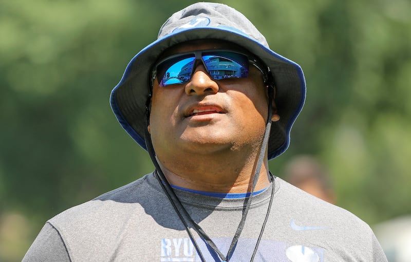 BYU coach Kalani Sitake leaves the field after practice in Provo on Thursday, Aug. 5, 2021.