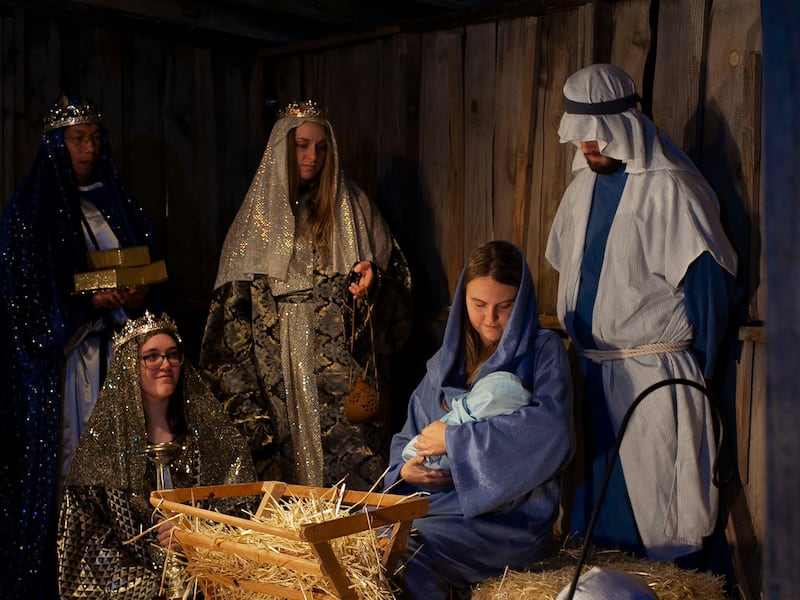 Actors perform in a living Nativity scene at University Place in Orem on Dec. 6, 2019.