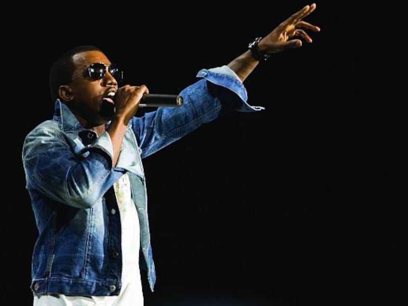 Kanye West performs at the then-Delta Center in Salt Lake City on Dec. 17, 2005.