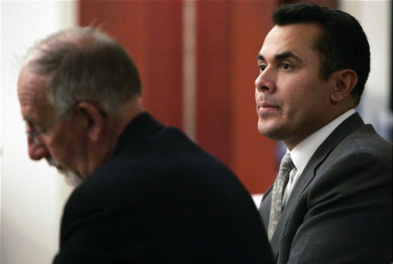 Santiago Steven Maese, right, and his attorney, Gilbert Athay, listen to verdict in 3rd District Court.