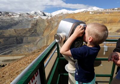 Stryker Scott checks out the view at the new Rio Tinto Kennecott Visitor Experience at the Bingham Canyon Mine on Friday, April 26, 2019.