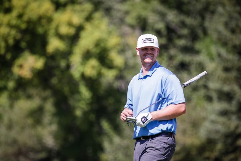 Patrick Fishburn reacts after a successful long put during the Siegfried & Jensen Utah Open in Provo, Utah on Sunday, Aug. 27, 2017.