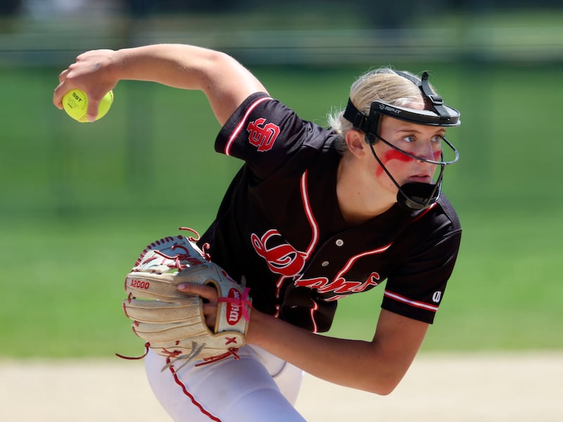 Spanish Fork’s Avery Sapp, wearing black, pitches