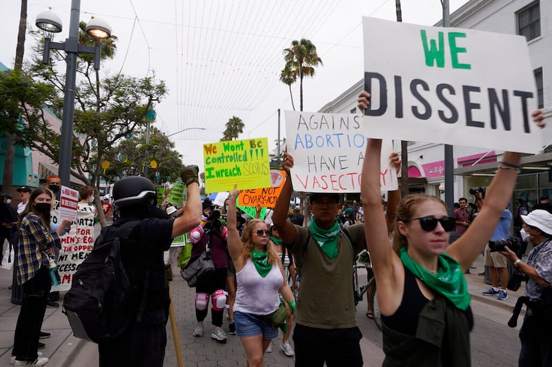 Abortion-rights activists mobilize to defend the Santa Monica Planned Parenthood offices.