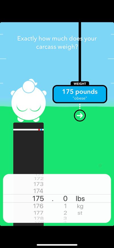 User avatars on the Carrot Hunger app get fatter as the user reports calories consumed.