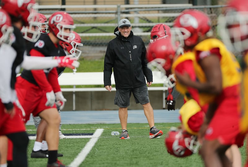 Utah head coach Kyle Whittingham watches during practice for the Rose Bowl against Ohio State Tuesday, Dec. 28, 2021.