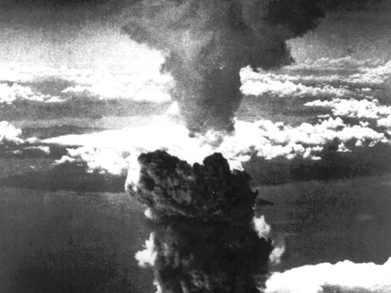 A mushroom cloud rises 20,000 feet over Nagasaki, Japan on Aug. 9, 1945, moments after an atomic bomb was dropped on the city by U.S. forces.