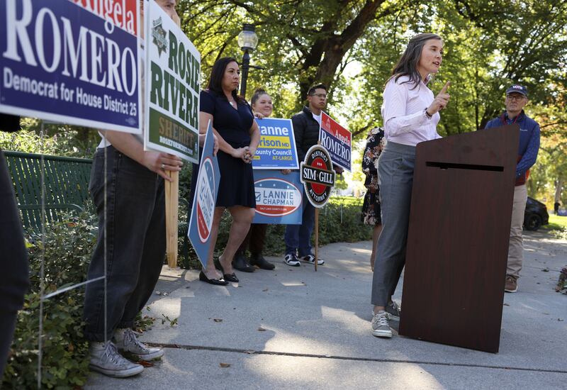 Salt Lake City Mayor Erin Mendenhall urges every voter to turn in a ballot during a press conference on Oct. 20, 2022.