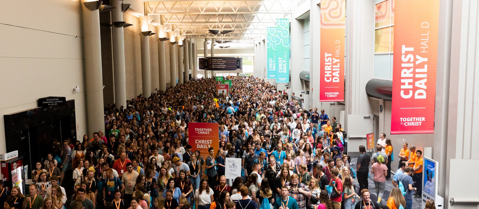 Participants in the Gather Together Conference, part of the Utah Area YSA Conference, at the Salt Palace Convention Center on Aug. 19, 2023.