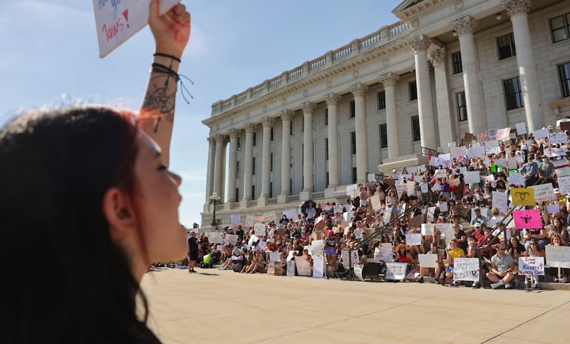 Hundreds protest at the Capitol in Salt Lake City on June 26, 2022, after the Supreme Court overturned Roe v. Wade