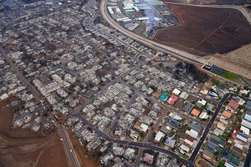 Wildfire wreckage is seen Thursday, Aug. 10, 2023, in Lahaina, Hawaii.