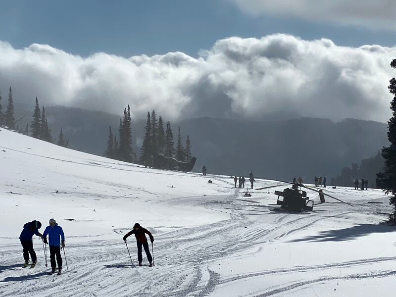 Two Utah National Guard UH-60 Black Hawk helicopters are pictured at Snowbird Ski Resort after a “training accident.”