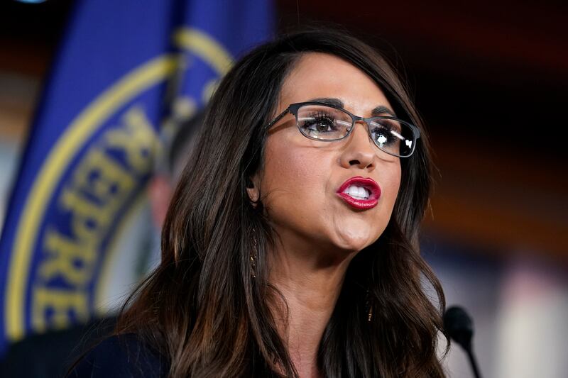 Rep. Lauren Boebert, R-Colo., speaks to reporters at the Capitol in Washington, Wednesday, June 8, 2022. A recount confirmed that Boebert won the reelection by 546 votes.