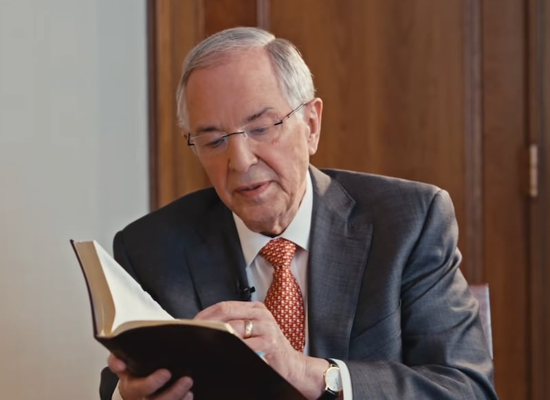 Elder Neil L. Andersen of the Quorum of the Twelve Apostles speaks with his son Derek Andersen in Salt Lake City, Utah, for a podcast episode to be published April 22, 2026, on "Divot," a podcast show by Derek Andersen.