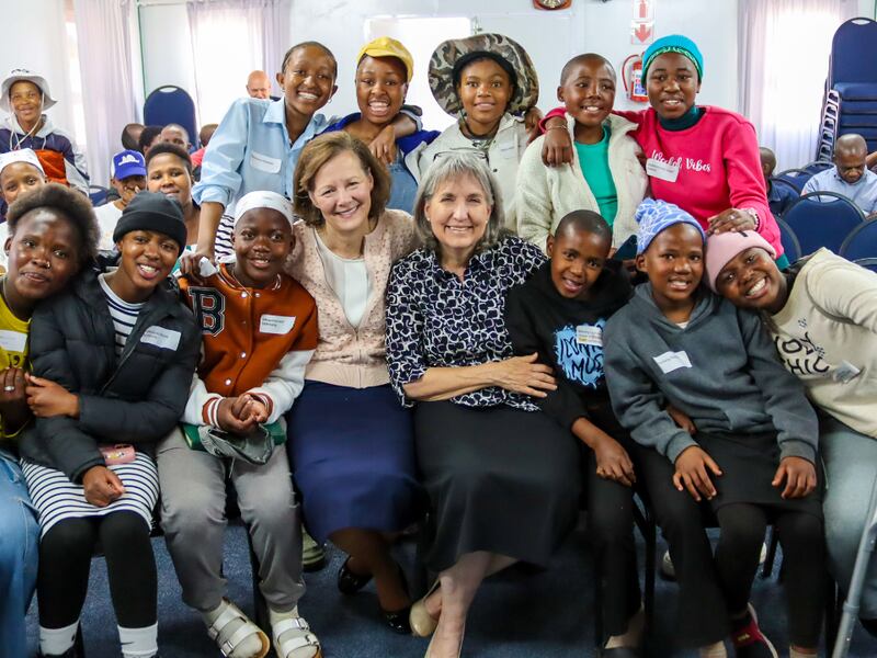 Primary General President Susan H. Porter and Sister J. Anette Dennis, first counselor in the Relief Society general presidency, meet with survivors of a tragic minibus crash that occurred on June 21, 2025. Photo taken in Maputsoe, Lesotho, on Thursday, Sept. 4, 2025.