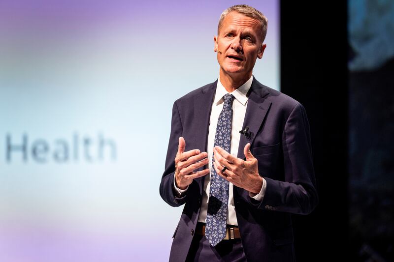 Carl L. Hanson, from BYU’s College of Life Sciences, speaks at a forum about mental health on July 26, 2022, at BYU in Provo.