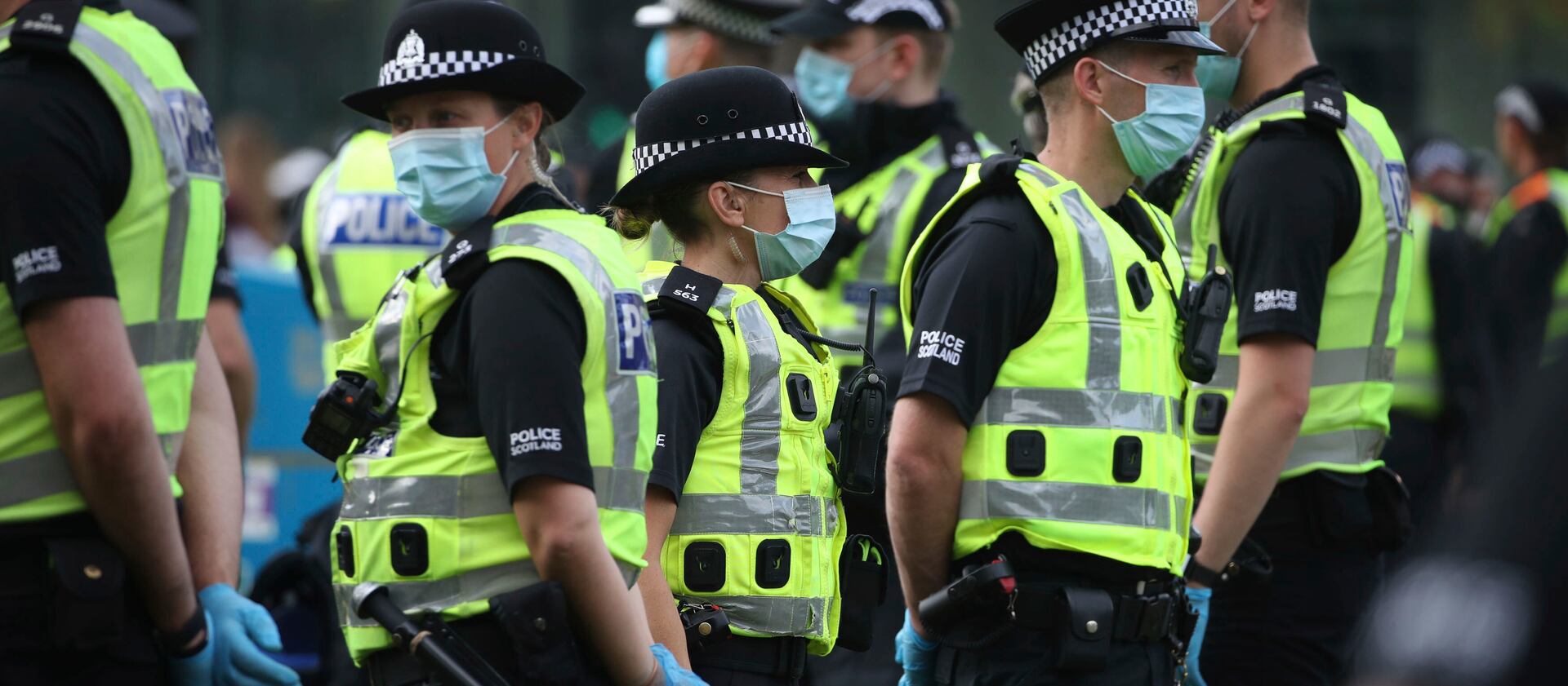 Police in Scotland secure an area during a protest in 2020.
