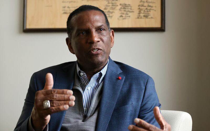 Rep. Burgess Owens, R-Utah, answers interview questions at his office in West Jordan on Jan. 5, 2024.
