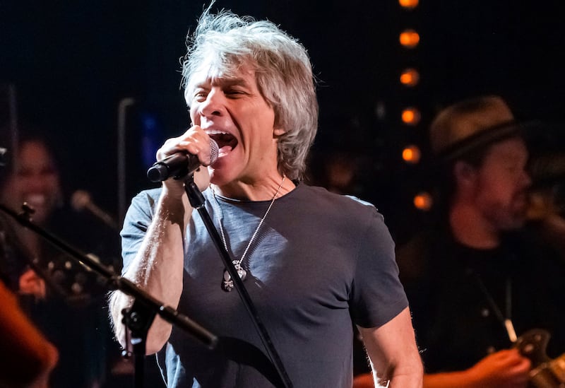 Jon Bon Jovi performs at the Love Rocks NYC concert at the Beacon Theatre in New York.
